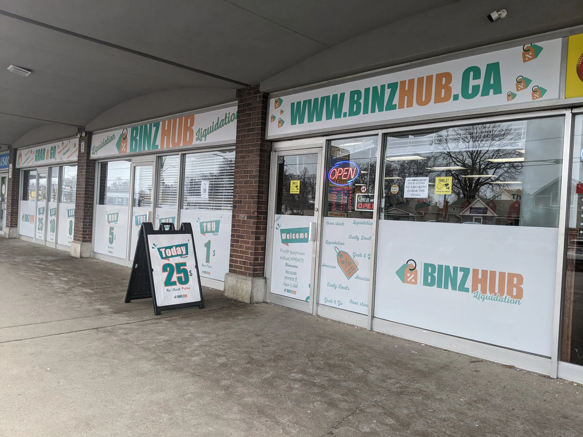 Binz Hub Liquidation bin store in Saint Catharines, Ontario — a Canadian liquidation store with daily price drops.