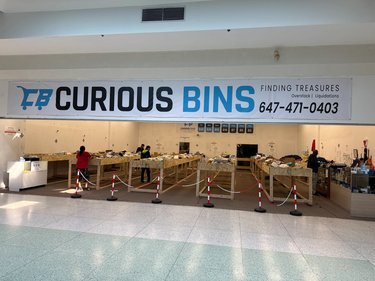 Curious Bins bin store in Brampton, Ontario — a Canadian liquidation store with daily price drops.
