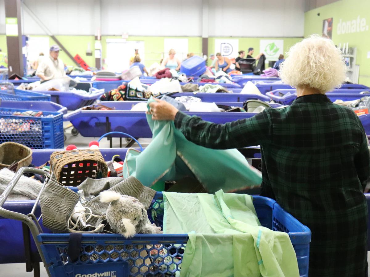 Goodwill Buy the Pound Store & Recycling Center, a Goodwill thrift store highlighting the spacious interior layout of the re.