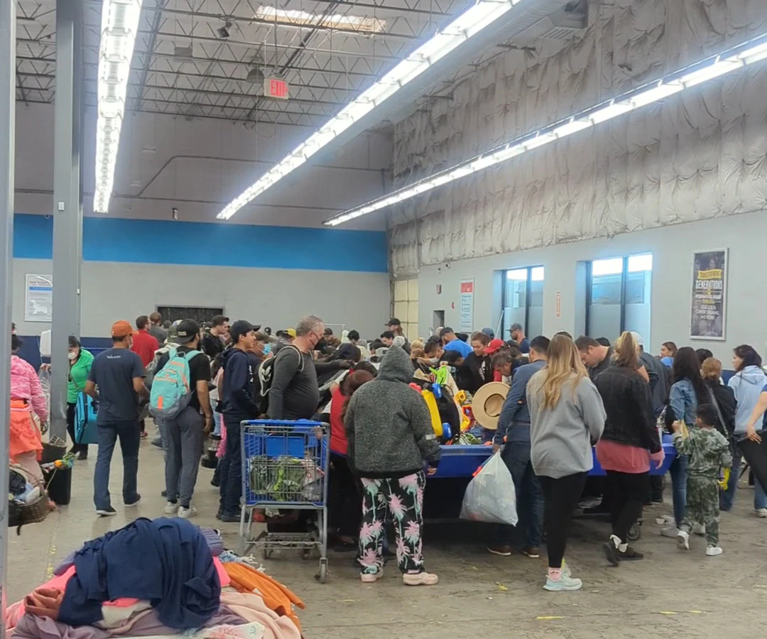 Goodwill Central Texas - Outlet South in Austin, Texas, highlighting organized racks of clothing near the checkout area.