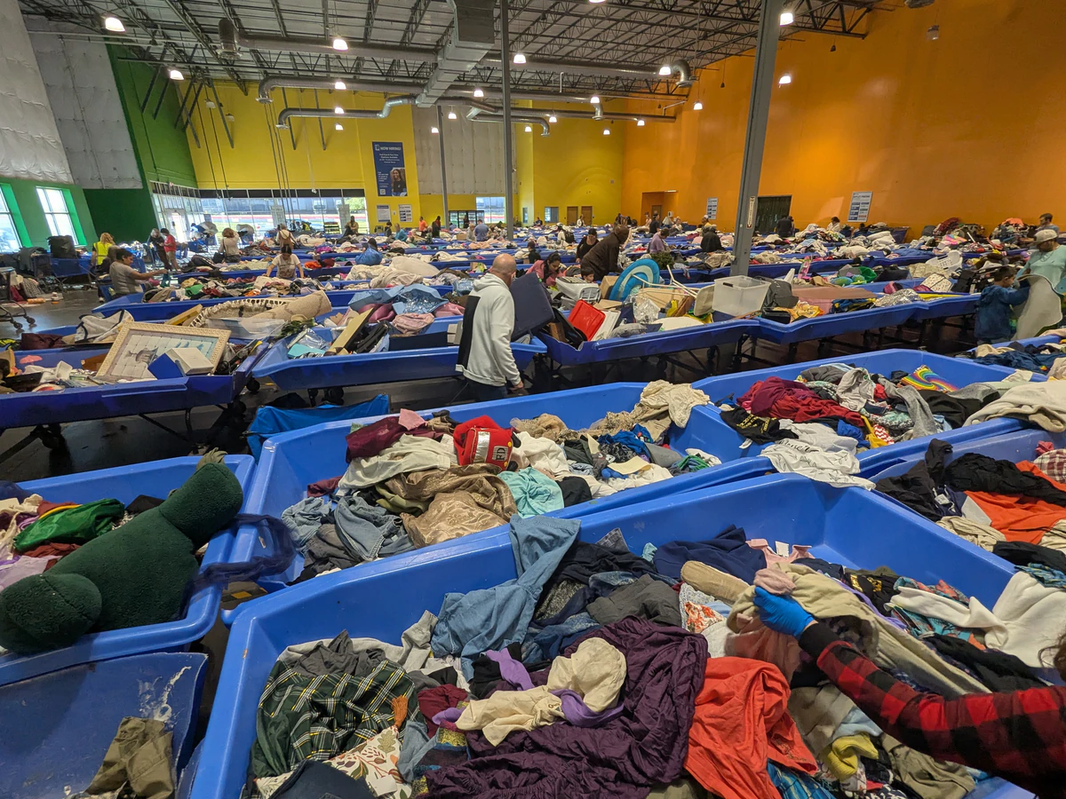 Goodwill Distribution Center - North Outlet in Austin, Texas, displaying a large open layout with rows of donation bins.
