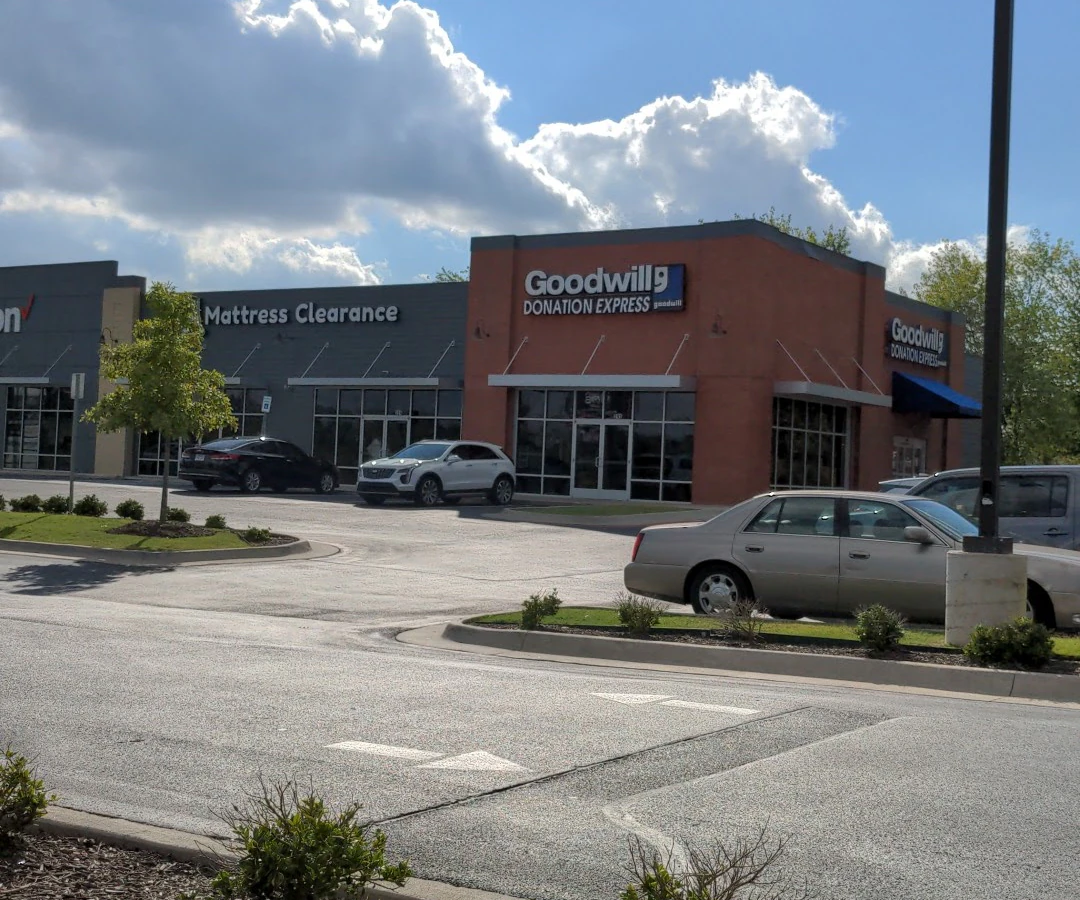 Goodwill Donation Express in Centerton, Arkansas, highlighting the spacious interior layout of the retail store.