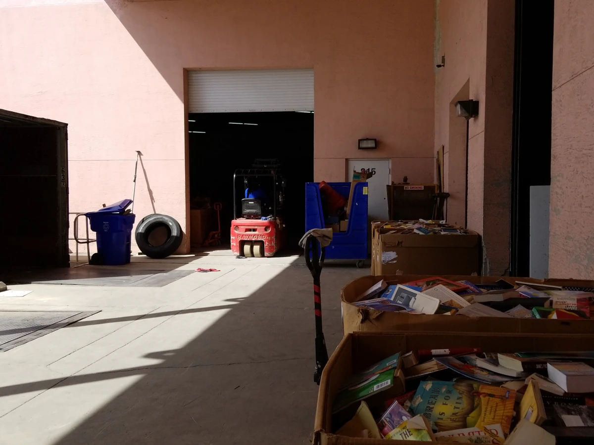 Goodwill Ft. Pierce Bargain Barn in Fort Pierce, Florida, displaying a large open layout with rows of donation bins.
