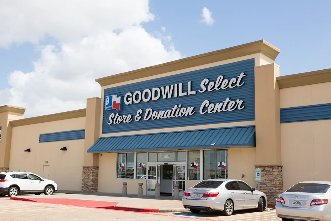 Goodwill Houston clearance center in Houston, Texas, highlighting the spacious interior layout of the retail store.