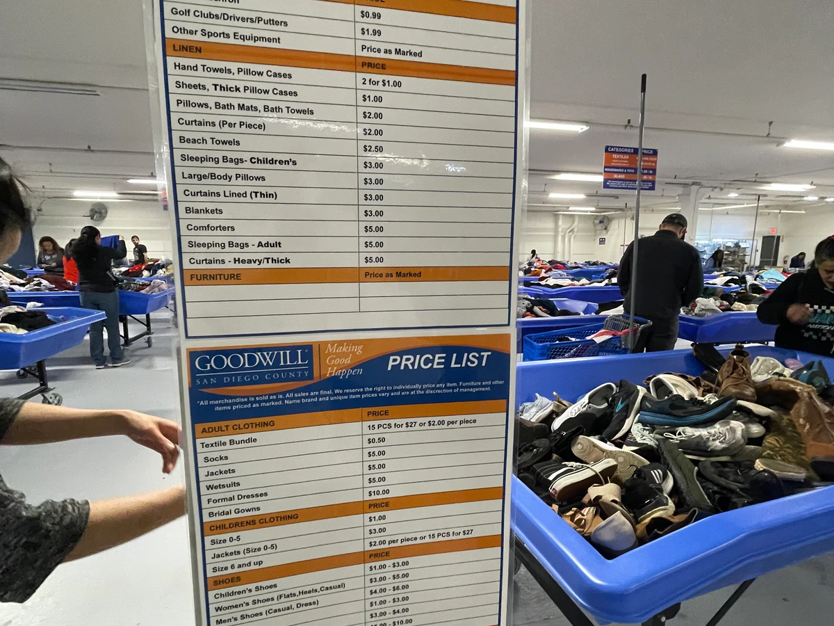 Goodwill Outlet and Donation Center, a Goodwill outlet store highlighting organized racks of clothing near the checkout area.