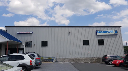 Goodwill Outlet Center & Donation Center in Reading, Pennsylvania, displaying a large open layout with rows of donation bins.