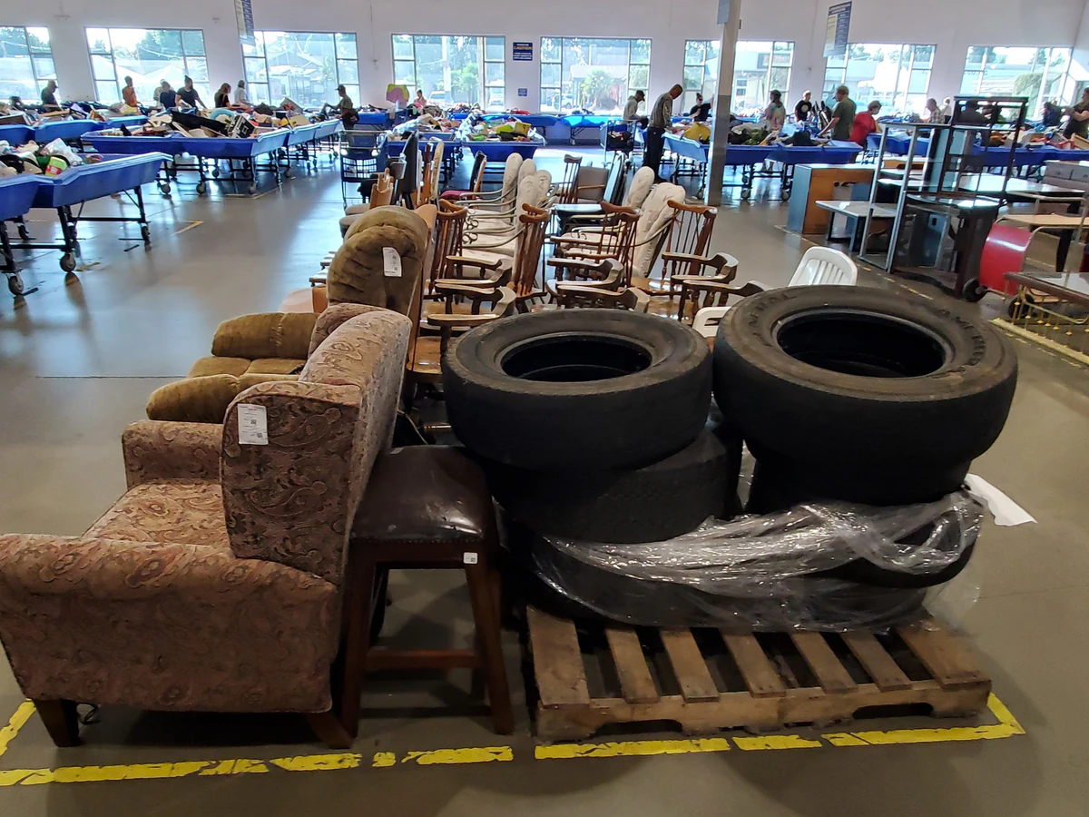 Goodwill Outlet Salem in Salem, Oregon, a Goodwill outlet store displaying a large open layout with rows of donation bins.