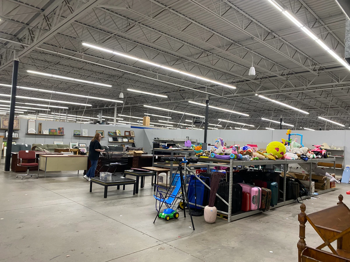 Goodwill Outlet Store in Birmingham, Alabama, a Goodwill outlet store showing the donation entrance and bulk pricing signage.