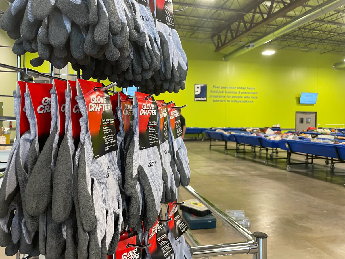 Goodwill Outlet Store in Cedar Rapids, Iowa, a Goodwill outlet store showing the donation entrance and bulk pricing signage.