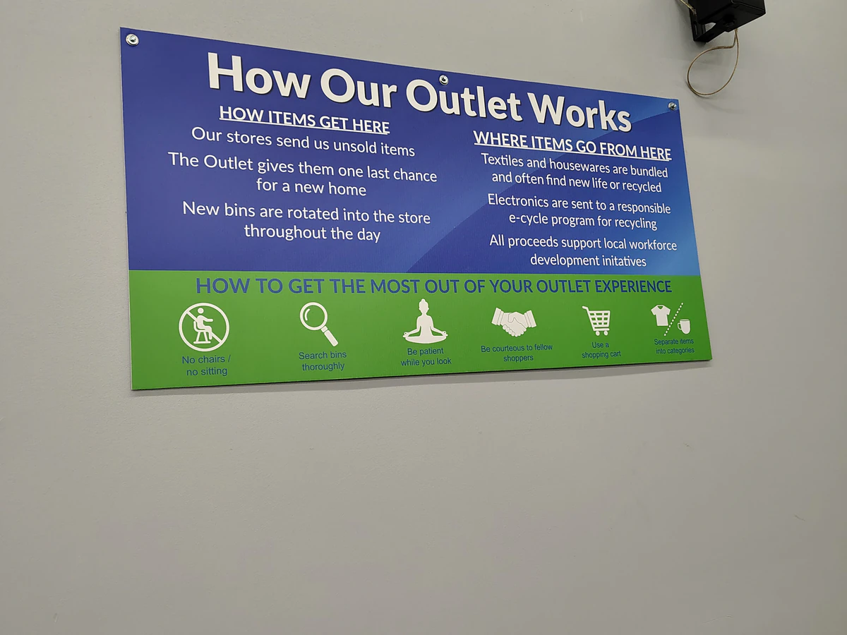 Goodwill Outlet Store in Hamburg, New-york, highlighting organized racks of clothing near the checkout area.