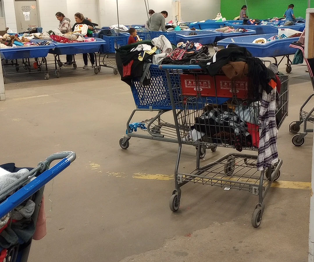 Goodwill Outlet Waco in Waco, Texas, a Goodwill outlet store displaying a large open layout with rows of donation bins.
