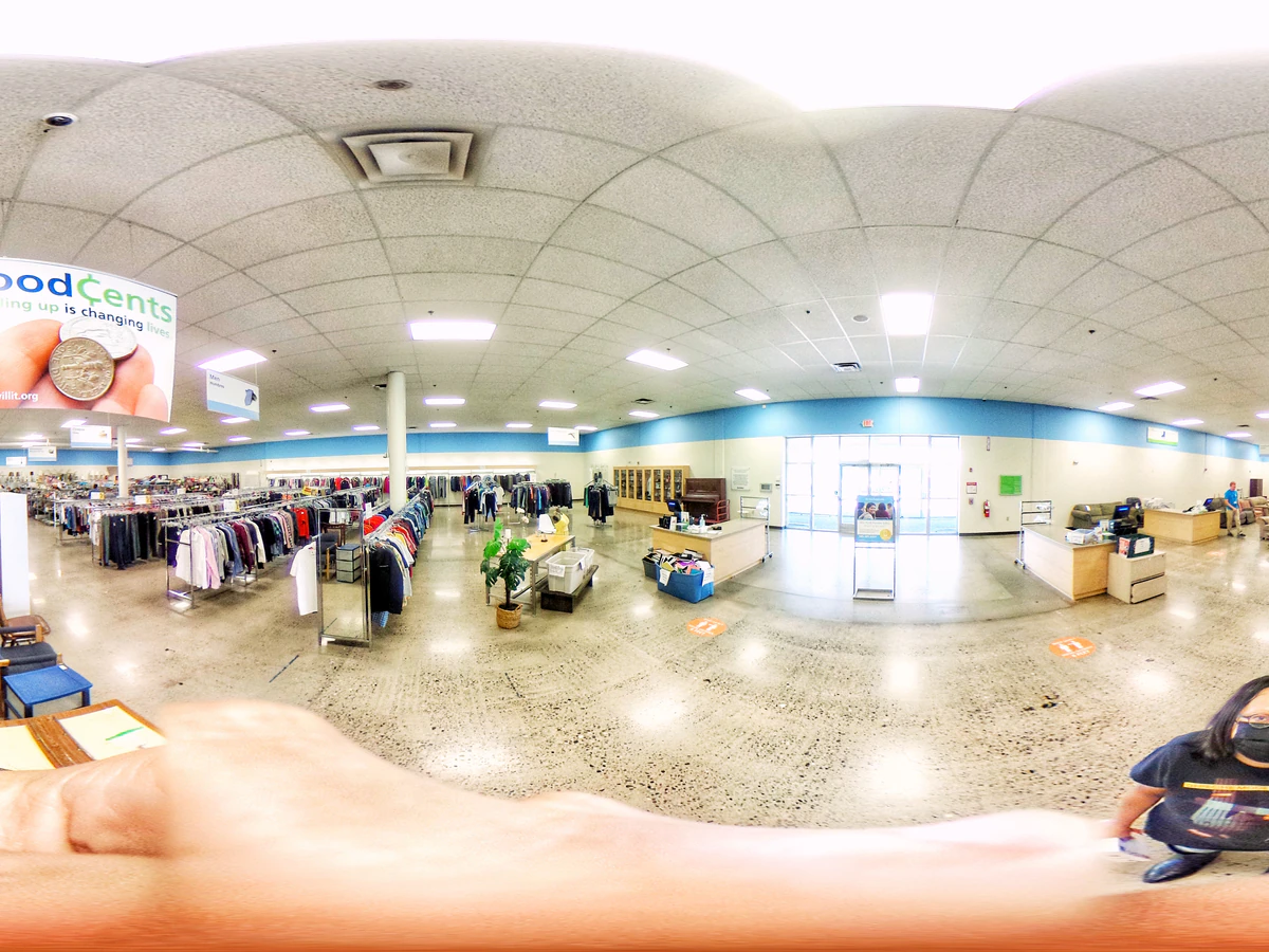 Goodwill- San Mateo in Albuquerque, New-mexico, featuring the main entrance and checkout area of the thrift shop.