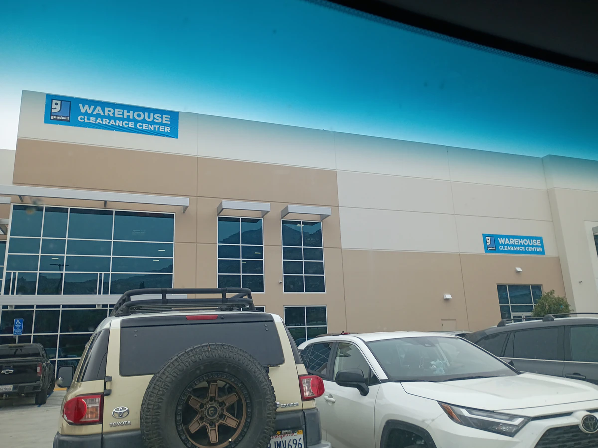 Goodwill Southern California Riverside Warehouse Clearance Center, a Goodwill thrift store featuring the main entrance and c.