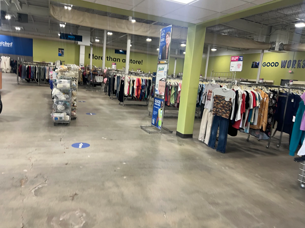 Goodwill Store: Williston in Williston, Vermont, showing rows of affordable footwear and accessories for sale.