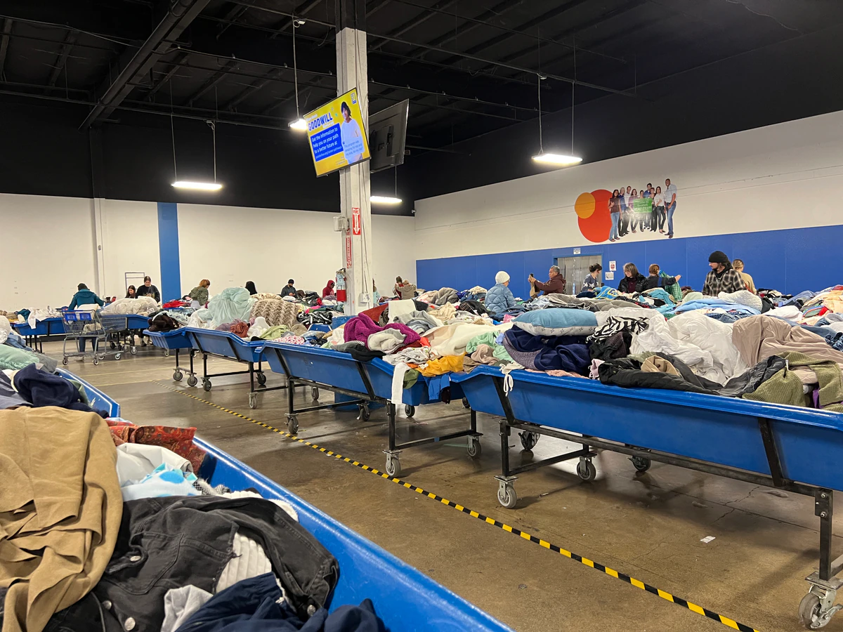 Tacoma Goodwill Outlet in Tacoma, Washington, displaying a large open layout with rows of donation bins.