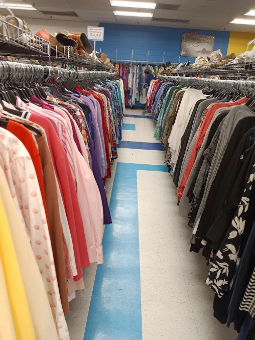 Triad Goodwill Store & Donation Center, a Goodwill thrift store showing rows of affordable footwear and accessories for sale.