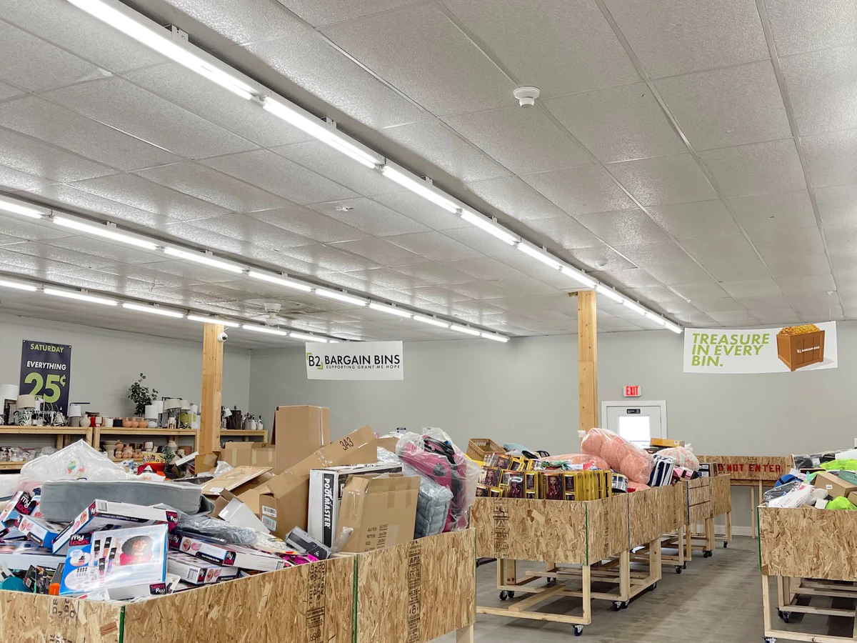 B2 Bargain Bins interior merchandise display - bin store.