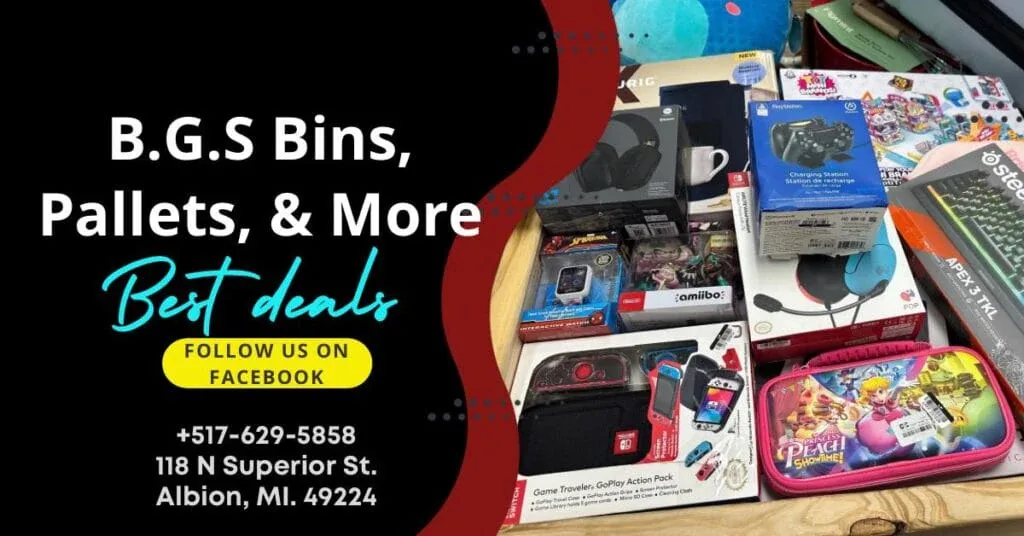 BGS Bins, Pallets & More LLC interior merchandise display - discount store in albion, michigan.