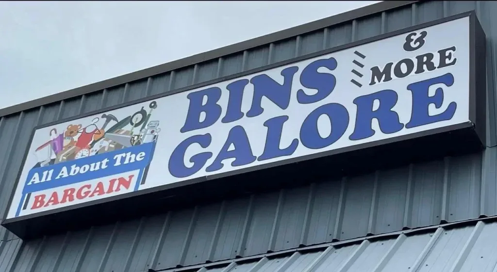 Bins Galore & More interior merchandise display - discount store in gulfport, mississippi.