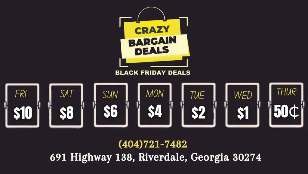 Crazy Bargain Deals Black Friday Deals interior merchandise display - liquidator in riverdale, georgia.