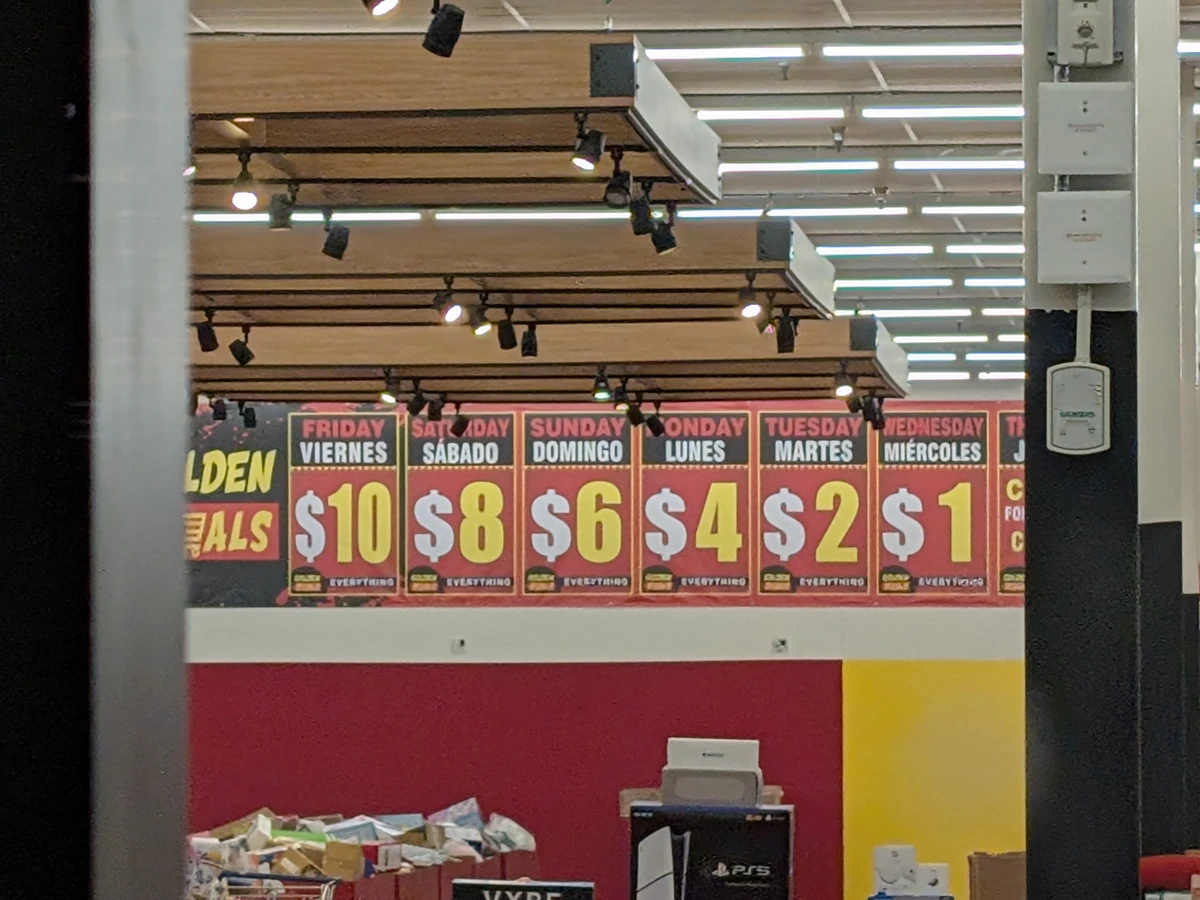 Crazy Deals (Golden Deals) interior merchandise display - discount store in austin, texas.