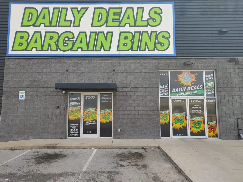 Daily Deals Bargain Bins Rogers interior merchandise display - bin store in rogers, arkansas.