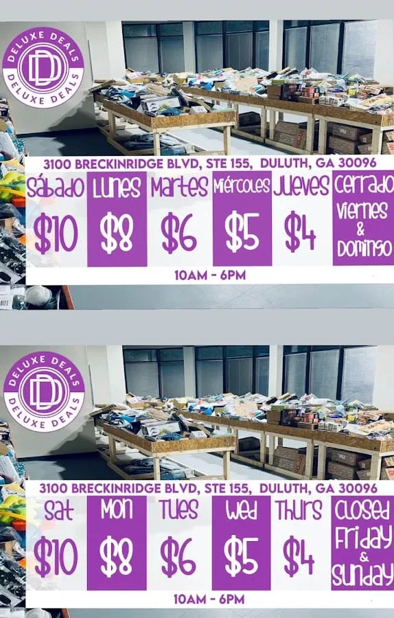 Deluxe Deals interior merchandise display - bin store in duluth, georgia.