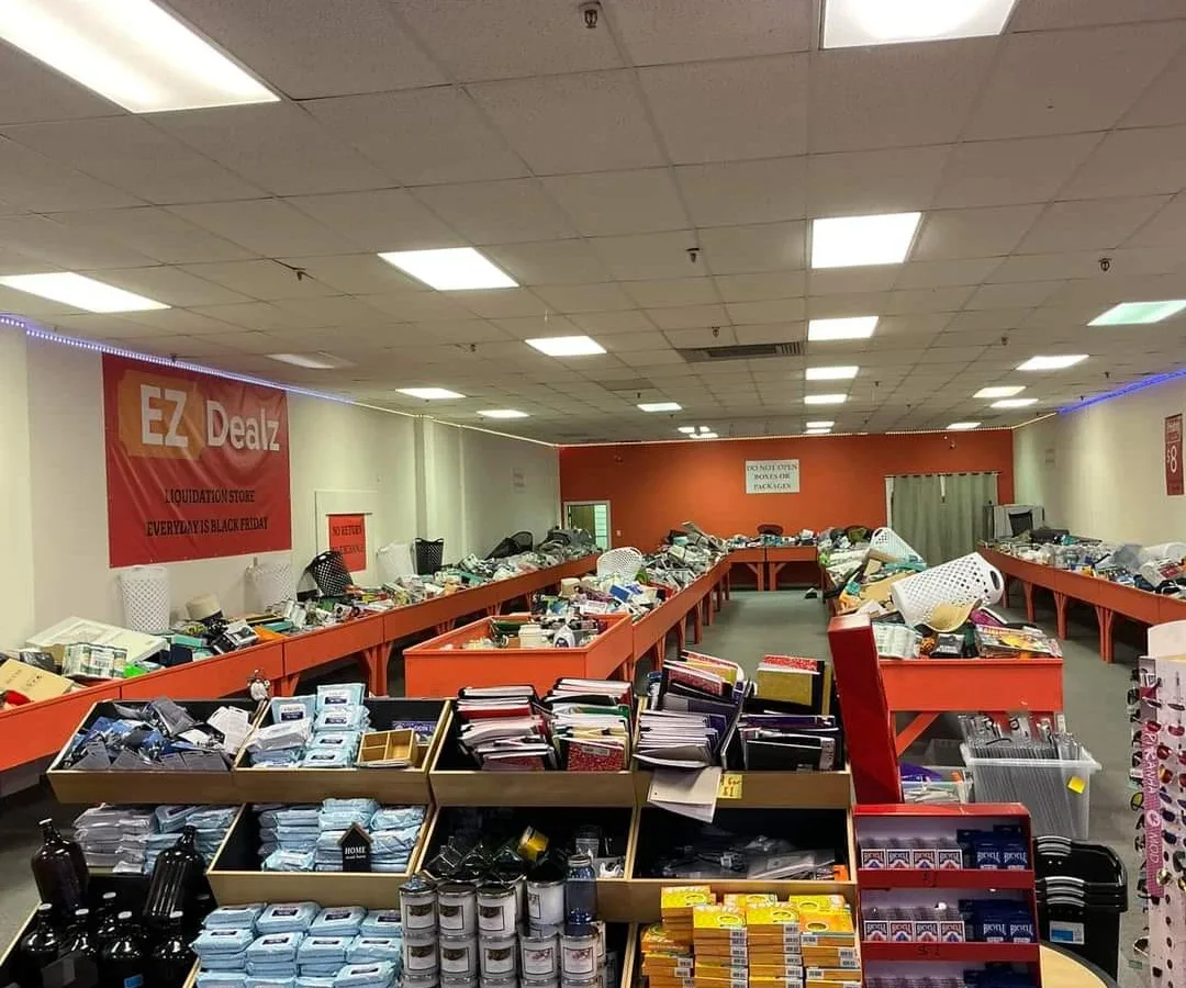 EZ Dealz interior merchandise display - bin store in richmond, virginia.
