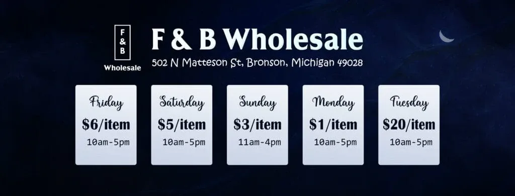 F & B Wholesale interior merchandise display - discount store in bronson, michigan.