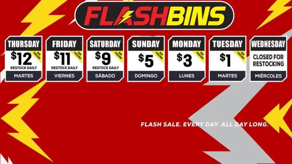 Flash Bins interior merchandise display - outlet store in inkster, michigan.