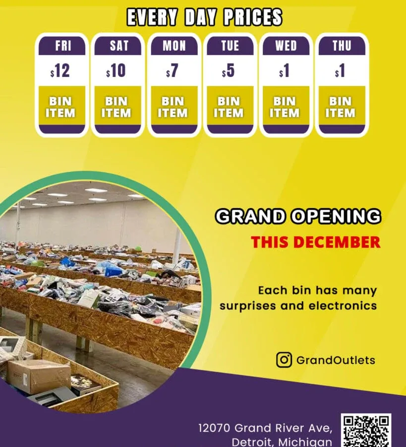 Grand Outlets interior merchandise display - discount store in detroit, michigan.