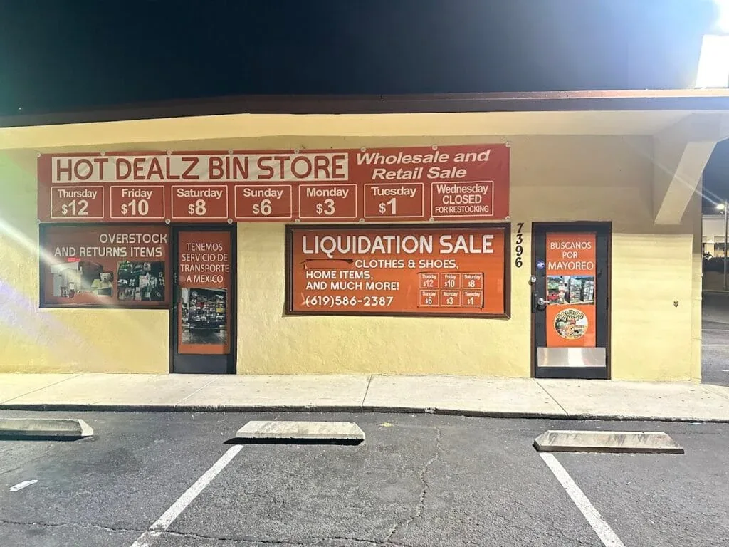 Hot Dealz Bin Store interior merchandise display - general store in lemon grove, california.