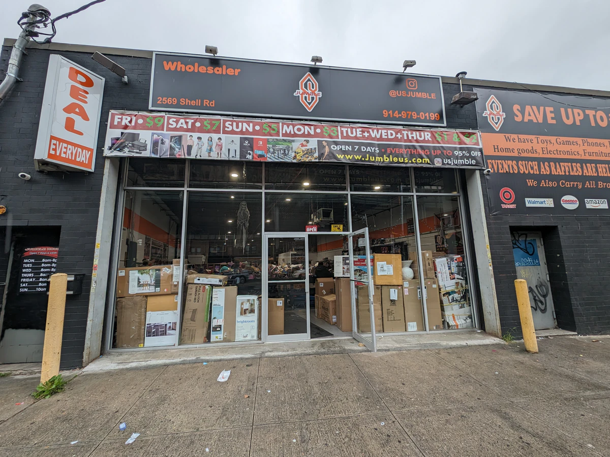 Jumble interior merchandise display - wholesale market in brooklyn, new york.