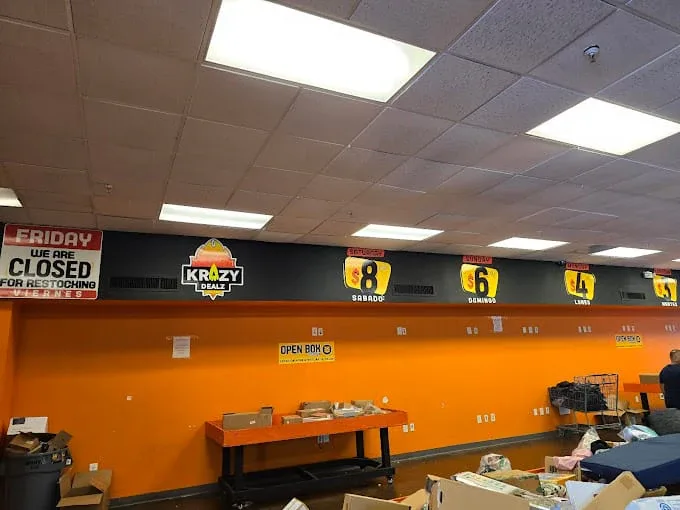 Krazy Dealz interior merchandise display - bin store in doraville, georgia.