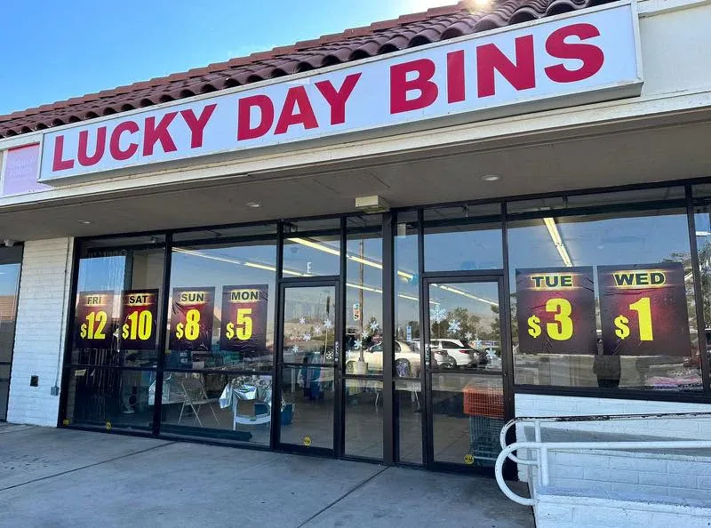 Lucky day bins interior merchandise display - discount store in victorville, california.