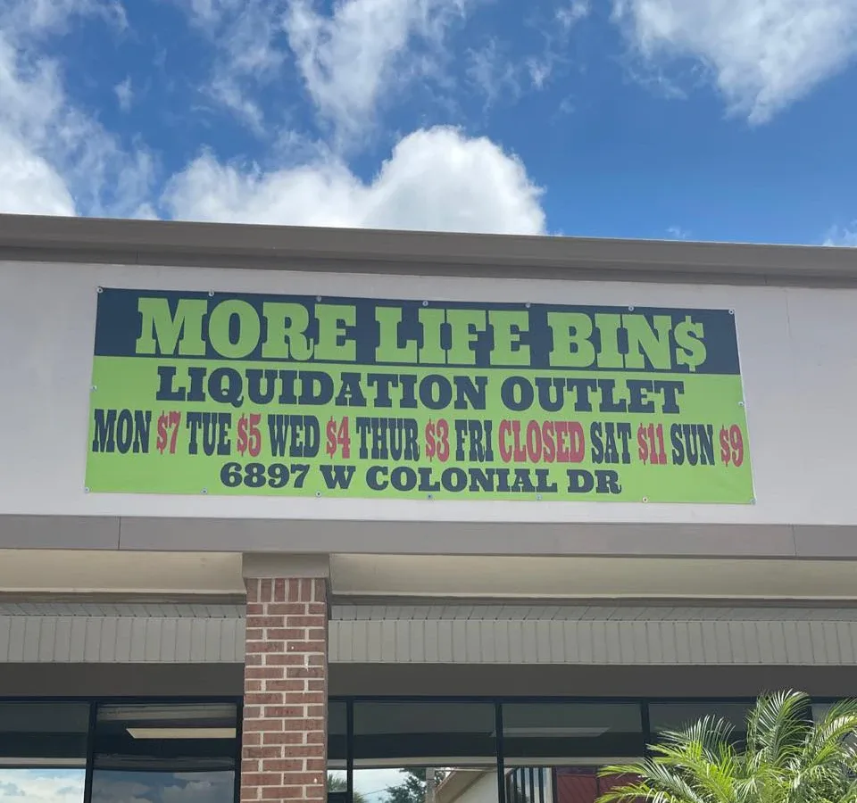 More Life Liquidation interior merchandise display - bin store in orlando, florida.