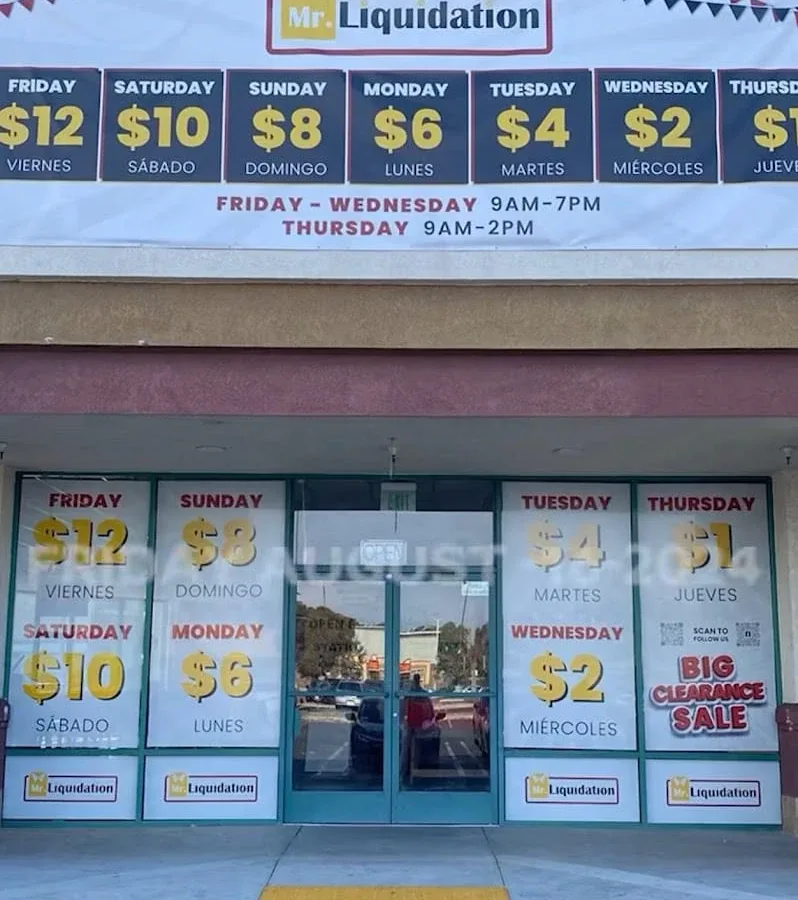 Mr. Liquidation interior merchandise display - discount store in norwalk, california.