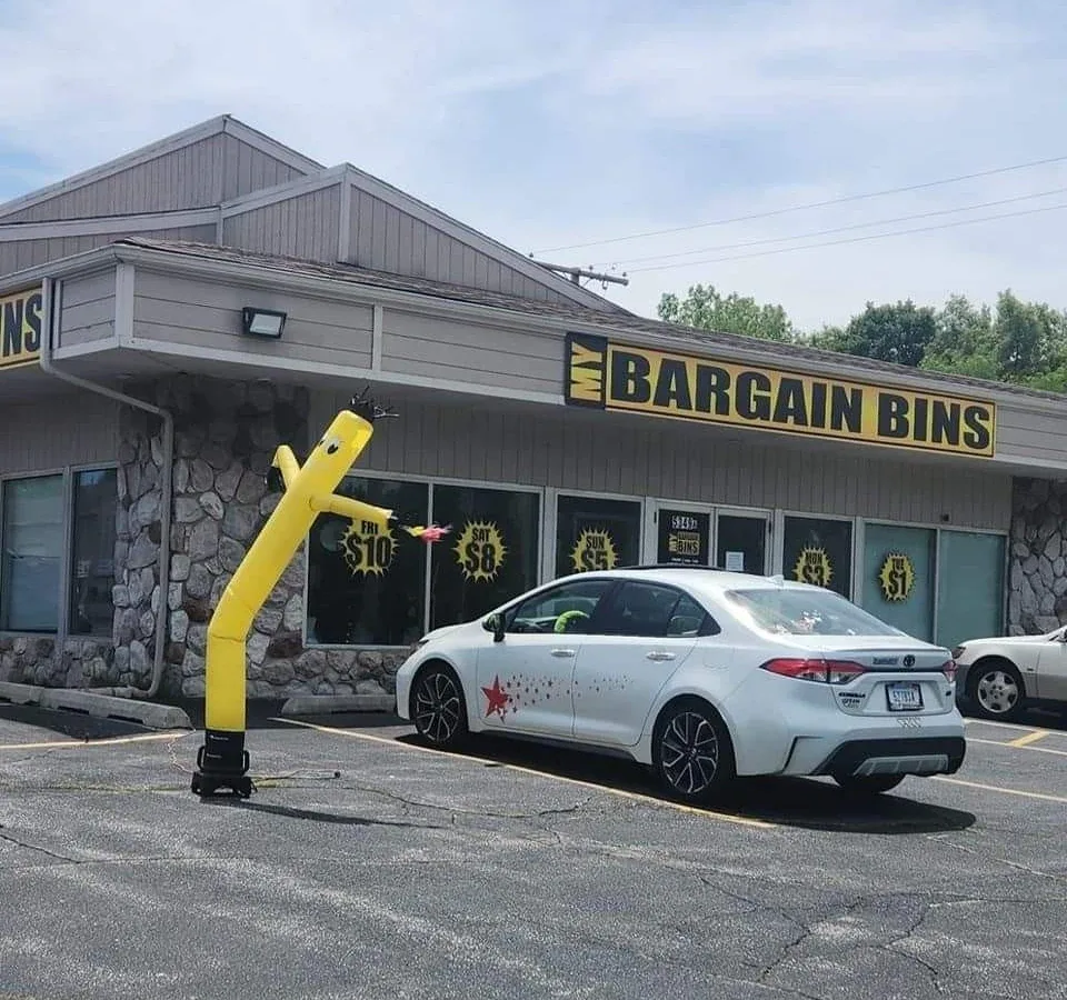 MY Bargain Bins interior merchandise display - discount store in portage, indiana.