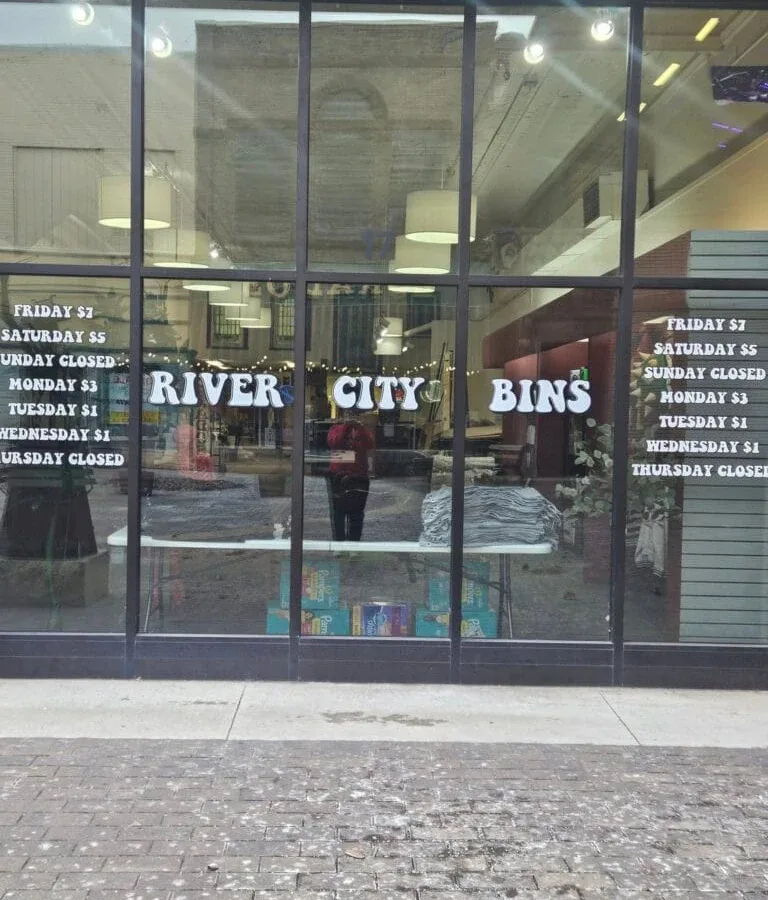 River City Bins interior merchandise display - discount store in mason city, iowa.