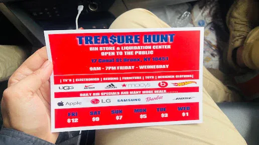 Treasure Hunt Bin & Liquidation Store interior merchandise display - bin store in bronx, new york.