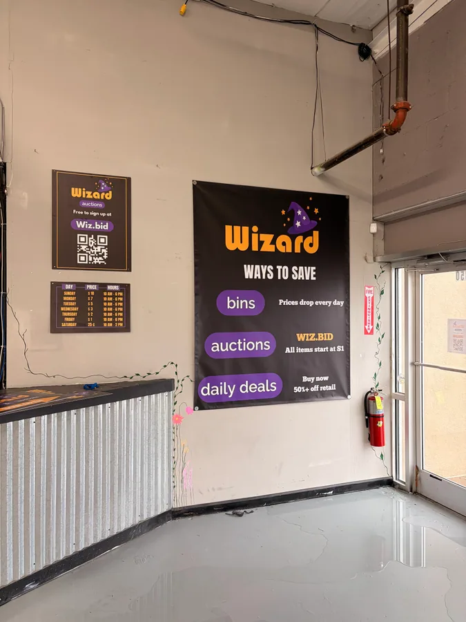 Wizard Bins & Auctions bin store in Portsmouth, VA — a liquidation store with daily price drops.
